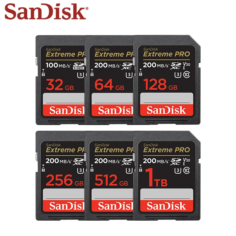Scheda Sd Originale Sandisk Scheda Di Memoria Extreme Pro 32Gb 64Gb 128Gb 256Gb 512 Gb1Tb U3 4K Uhd Video C10 V30 Ad Alta Velocità Fino A 200 Mb/S