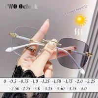Women's Glasses Myopia Photochromic Sunglasses Rimless Prescription Glasses Graduated Optical Lenses Transparent Glasses Minus 1