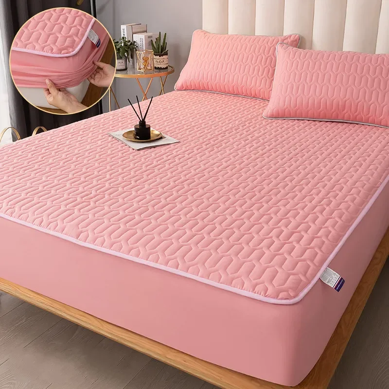 Quilted Seam Mattress Cover Thick Fitted Sheet Fashion Printed Bedding Queen King Non-slip Linens Bed Pad Fitted No pillowcases