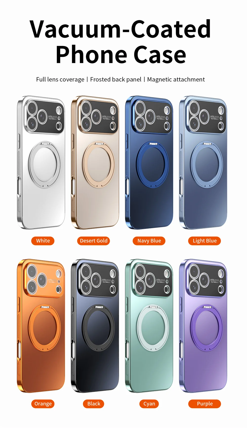 Magnetic Rotating Foldable Stand Phone Case with Lens Protection and Solid Color Cover