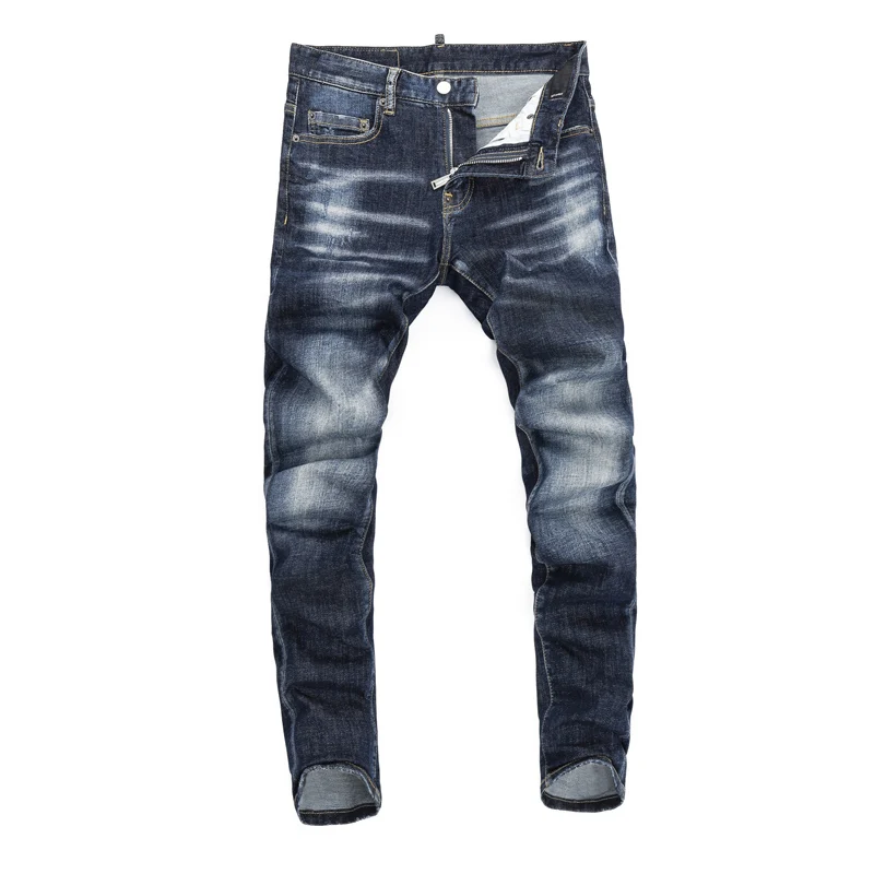Fashion Designer Men Jeans High Quality Retro Washed Blue Stretch Slim Fit Ripped Jeans Men Vintage Brand Denim Pants Hombre