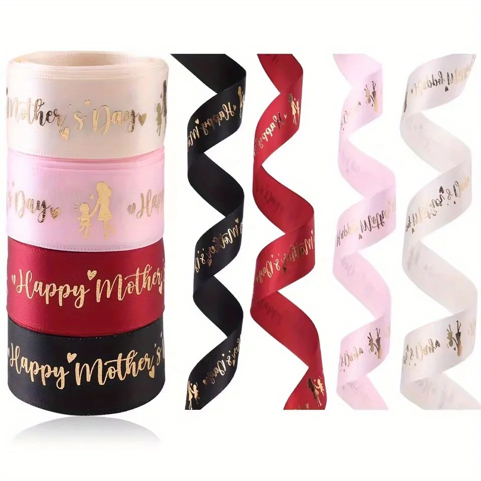 Celebrate Mother's Day Ribbon: Pink & Red Satin for Gifts & Bouquets - 5 Yards