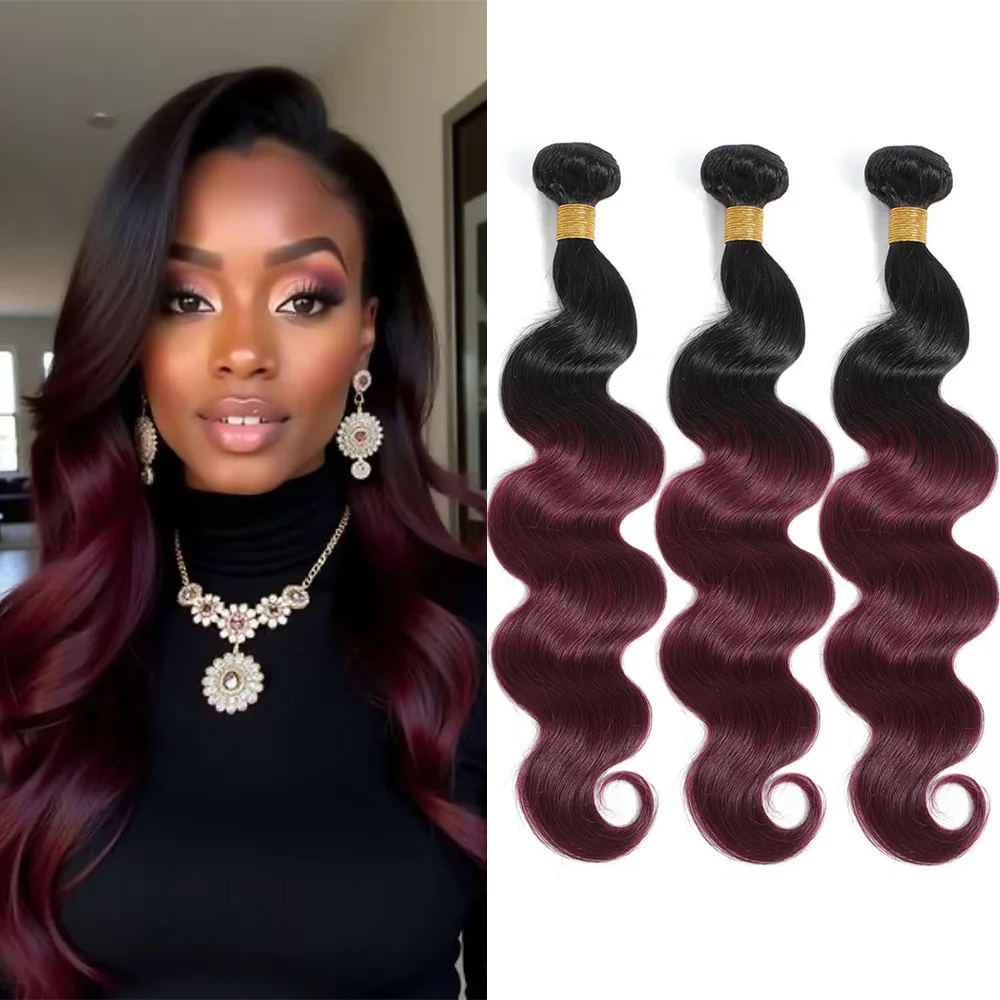 T1B/99J Ombre Body Wave Human Hair Bundles 30 Inch 10A Brazilian Virgin Hair Extension Weave Human Hair Raw Bundles For Women