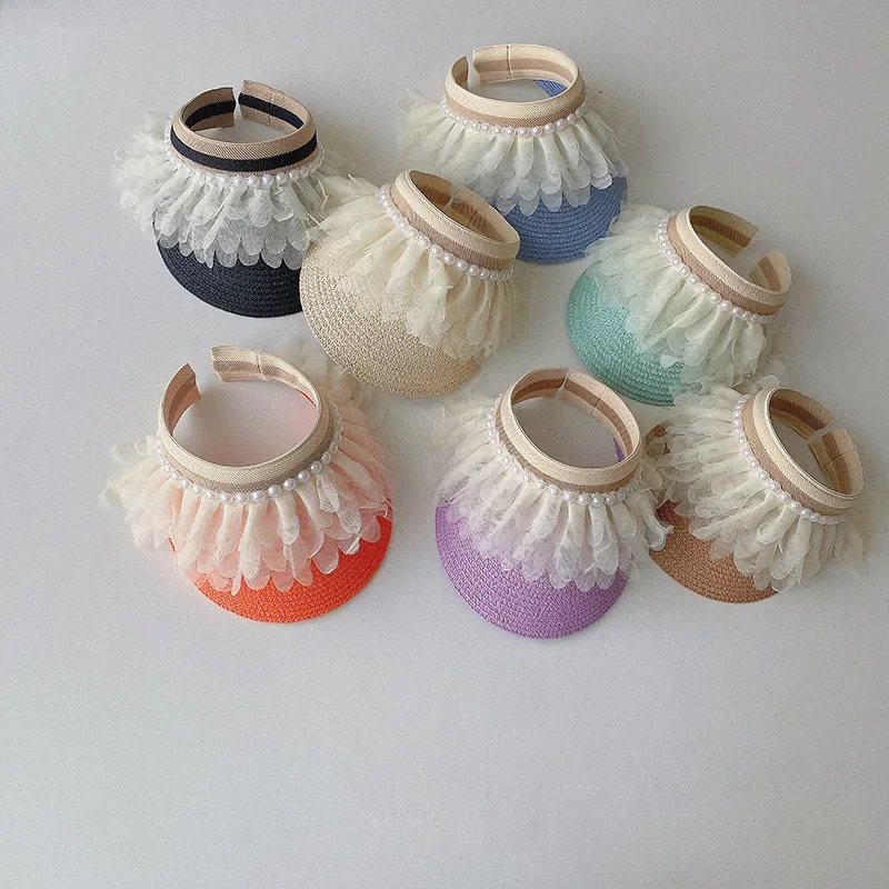 

Children's Net Empty Hat Summer New Baby Girls Holiday Breathable Headband Baby Sunshade Straw Hat Tide