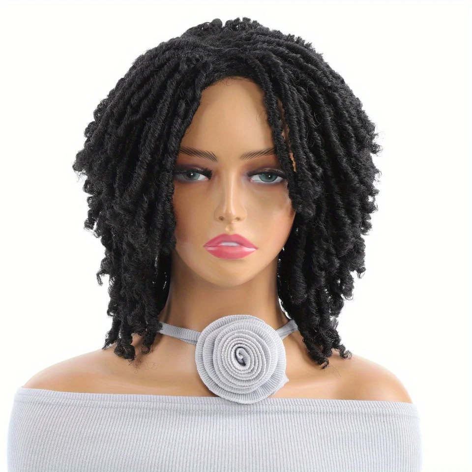 LUPU Dreadlock Wig Short Twist Wigs for Black Women and Men Afro Curly Synthetic Wig Faux Locs Braided Crochet Hair Wigs