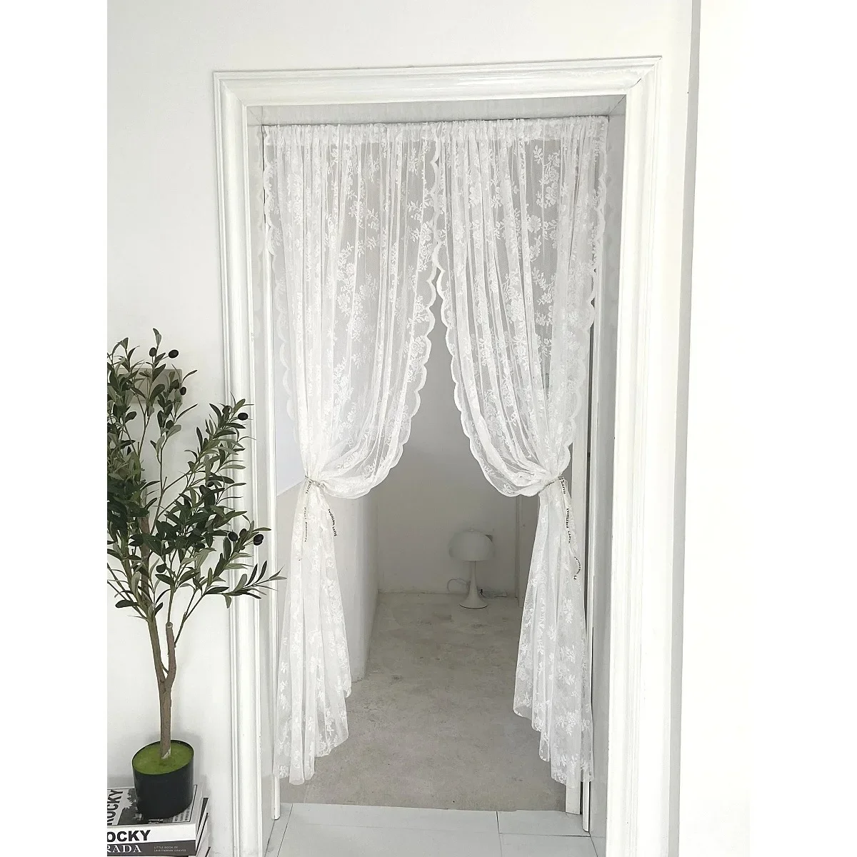 1pc White Flower Embroidery Sheer Curtain,Romantic Polyester Blackout Curtains f