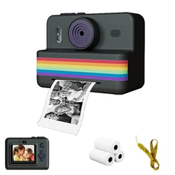 Kids Creative Instant Print Camera - Portable HD Video & Photo Toy with Thermal Printing (Black Rainbow)