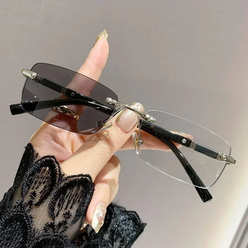 Square Rimless Photochromic Myopia Glasses Men Women Business Anti-UV Nearsighted Eyewear Retro Eyeglasses 0-1.0-4.0 2