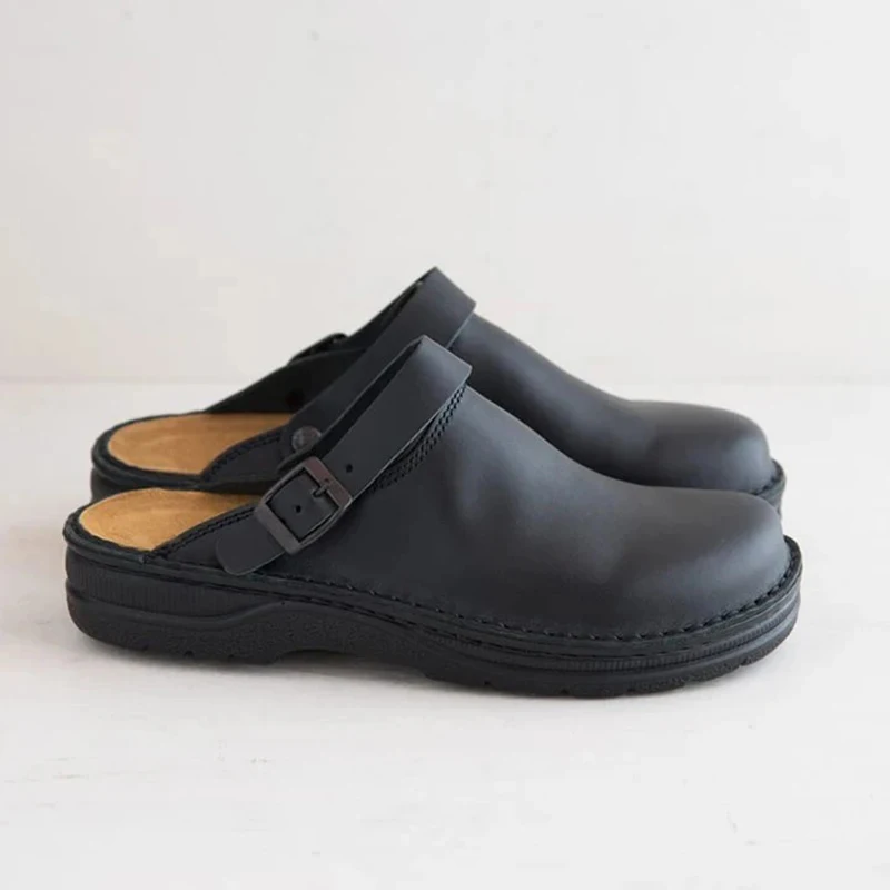 Asgard Men Retro Suede Slippers With Adjustable Buckle Mules Sandals_voghion.com