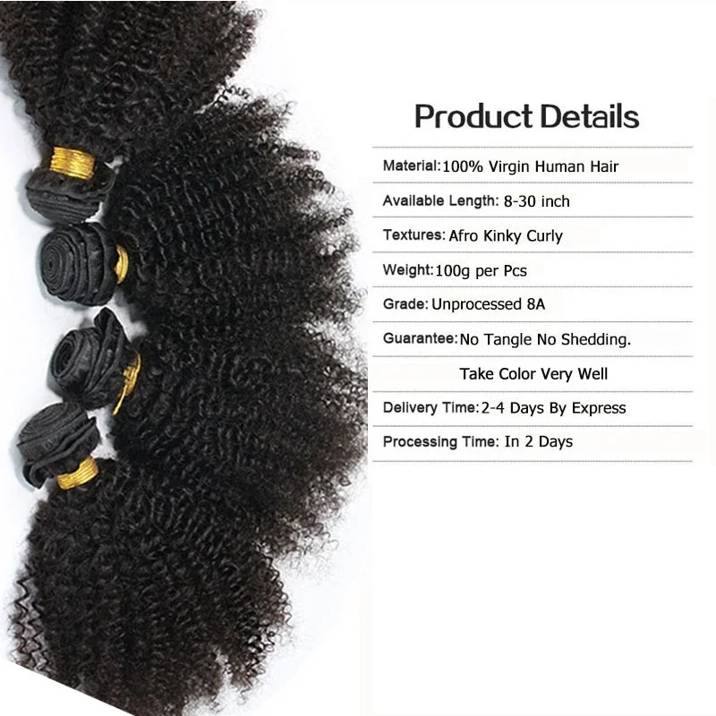 Eseewigs Human Hair Weft Afro Kinky Curly Brazilian Hair Weave Bundles Remy 4B 4C Human Extensions 1 or 3pcs Double Weft Weave human hair extensions