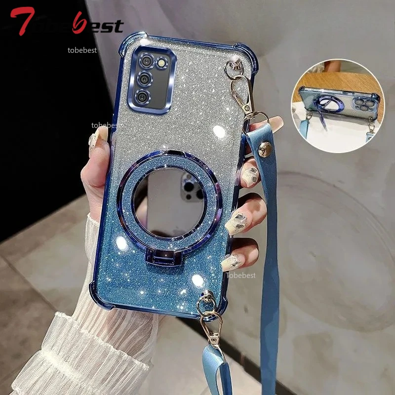 Elegant Crossbody Lanyard Shockproof Plating Phone Case with Mirror Holder