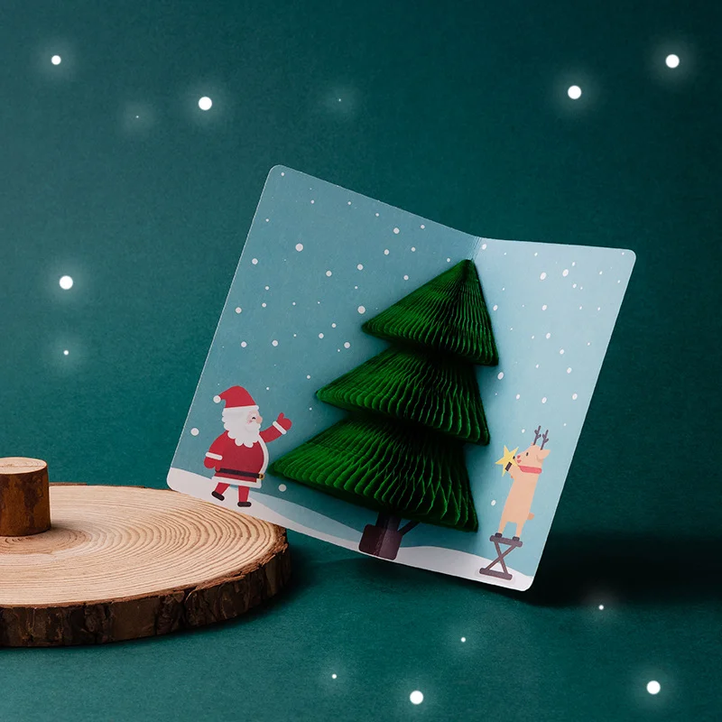 Christmas Card 3D Pop-up Santa Cards Merry Christmas Greeting Cards New Year Postcard Xmas Party Invitation Gift Cards