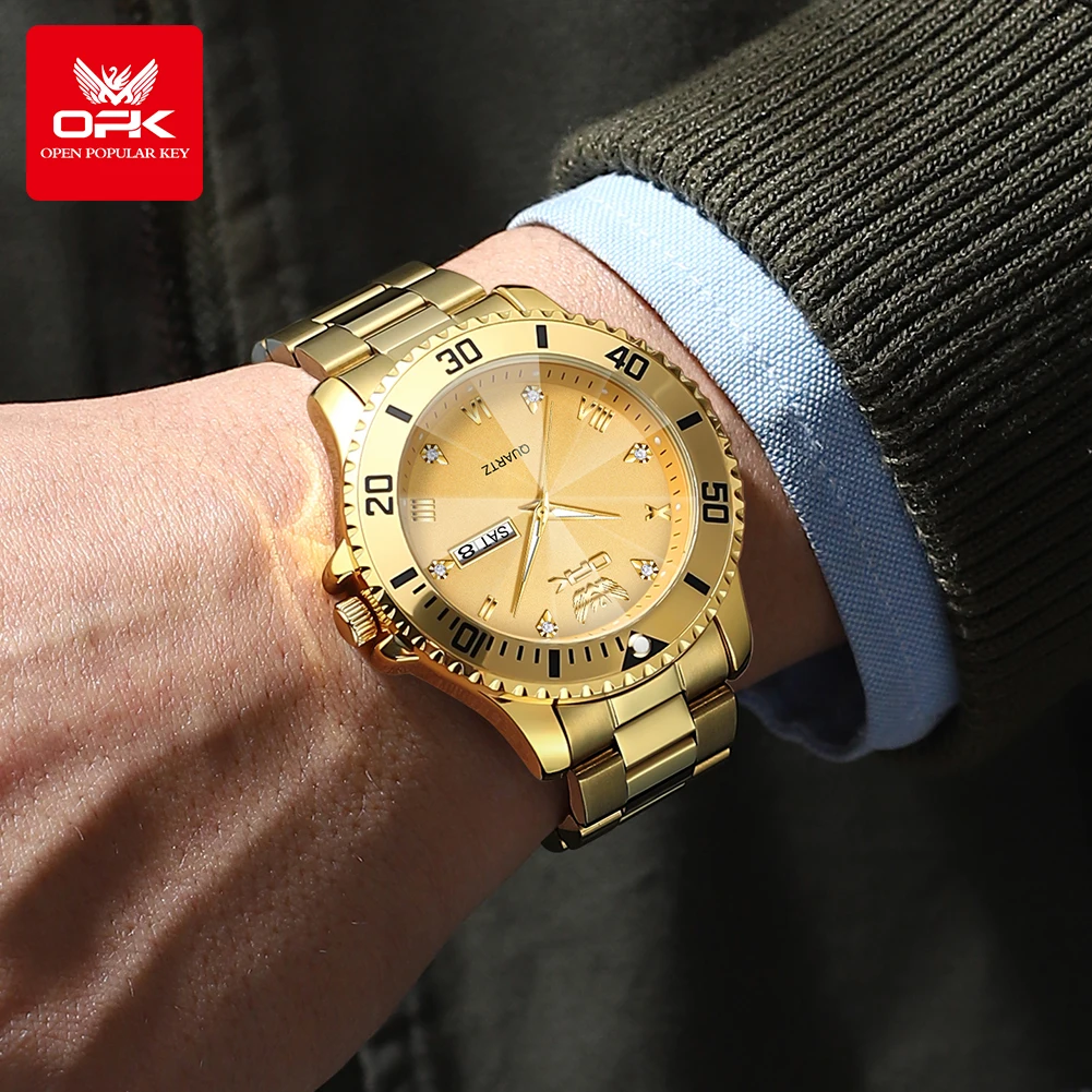 OPK Brand Men's Luxury Gold Waterproof Wristwatch