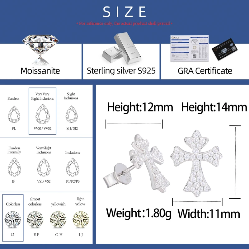 ICEOUTBOX S925 Full Moissanite Cross Stud Earrings for Women Men Hiphop Party Jewelry 925 Sterling Silver Sparkling Wedding silver earrings,silver stud earrings,womens earrings