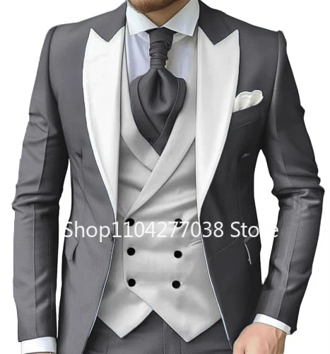 Luxury Men's Suits Peak Lapel Slim Fit Blazers 3 Pieces Blazer Vest and Pants Dress Suit for Men Banquet Business