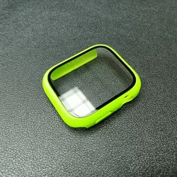 Premium Tempered Glass Case with Screen Protector for Apple Watch - Durable Protective Cover and Accessory Set (Fluorescent green 28)