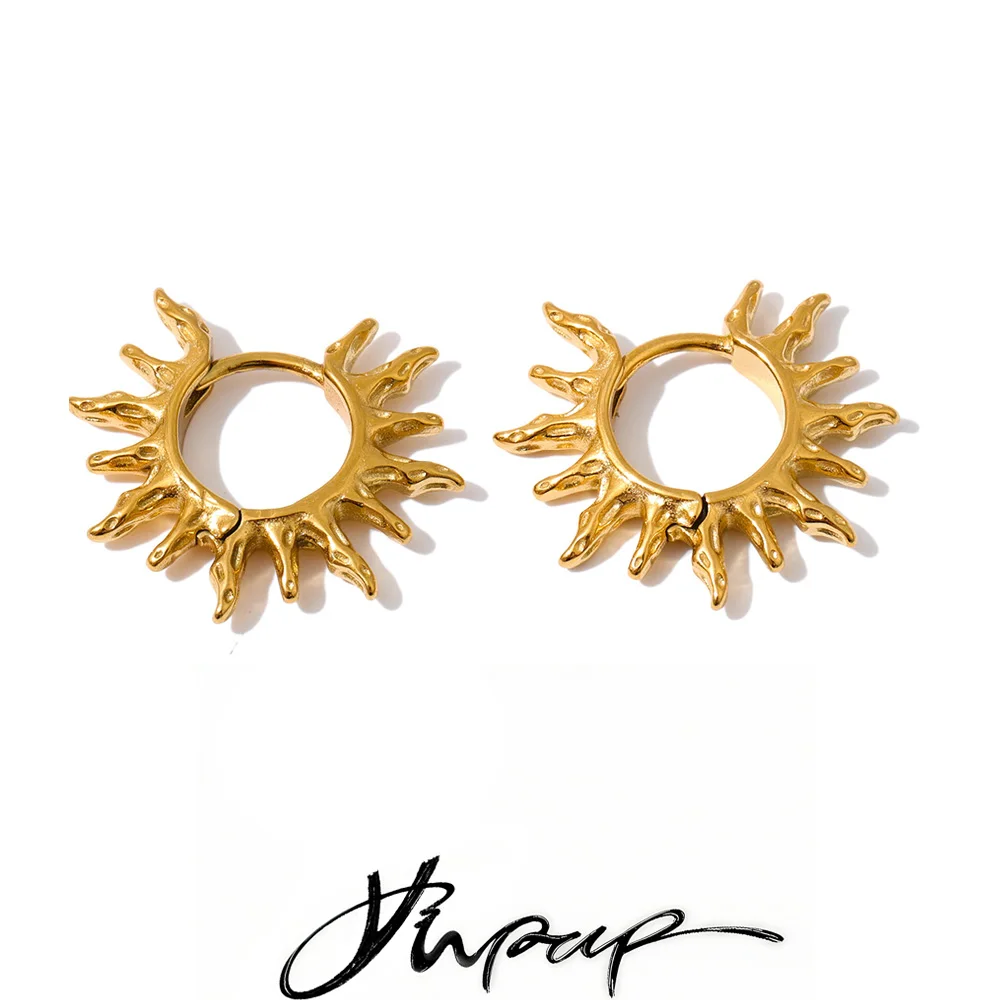 Yhpup Stainless Steel Hammer Metal Sun Hoop Earrings for All Occasions