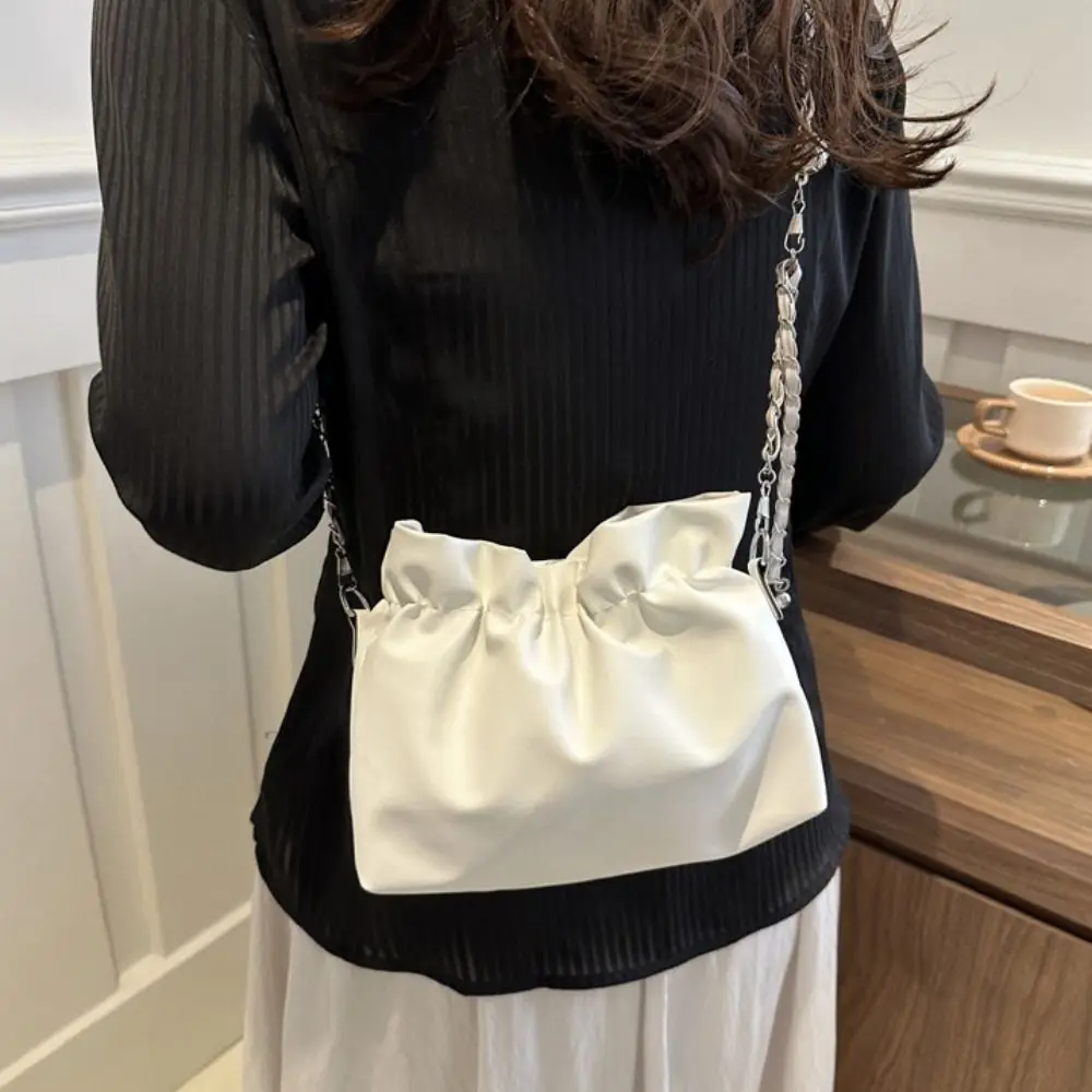 

Bead PU Leather Bucket Bag Pure Color French Style Women's Tote Bag Large Capacity Korean Style Ins Shoulder Bag Streetwear