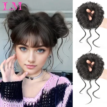 LM capelli sintetici Bun Chignon disordinato fascia per capelli ricci elastico Scrunchy pezzi di capelli finti per le donne forcine nero marrone