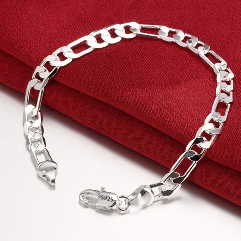 

8 Inch Silver Color 4MM/6MM Figaro Chain Bracelet For Woman Man Fashion Luxury Wedding Gift Jewelry