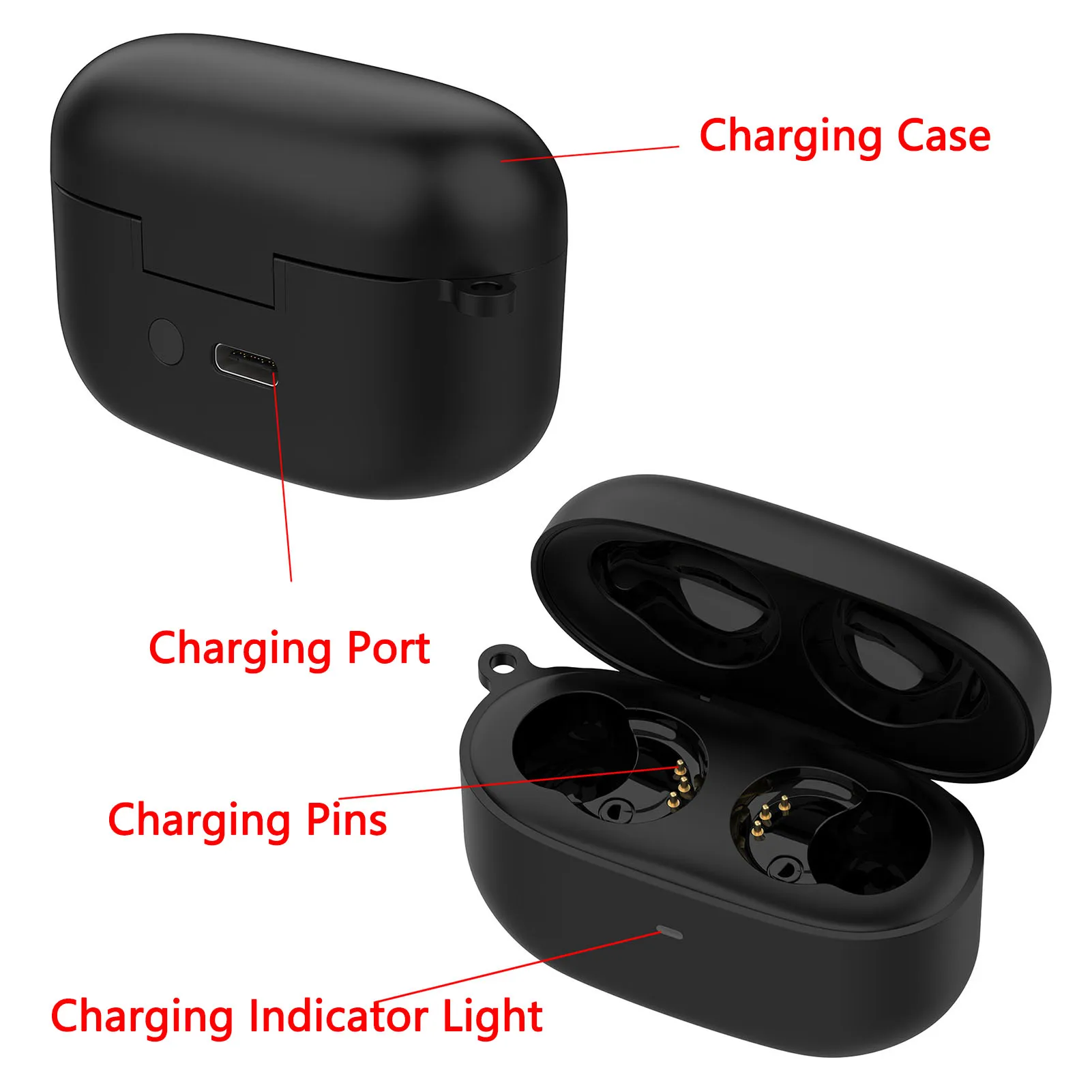 Wireless Noise-Canceling Earbuds Charging Case with 590mAh Battery and USB-C Cable
