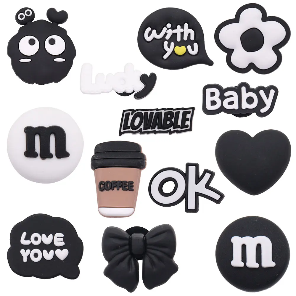 Shoe Charms 1pcs PVC Shoe Charms Fit Wristbands Kawaii Black Baby Lucky Lovable Coffee Heart Garden Shoes Button Decorations shoe charms,shoe decorations,garden shoe accessories