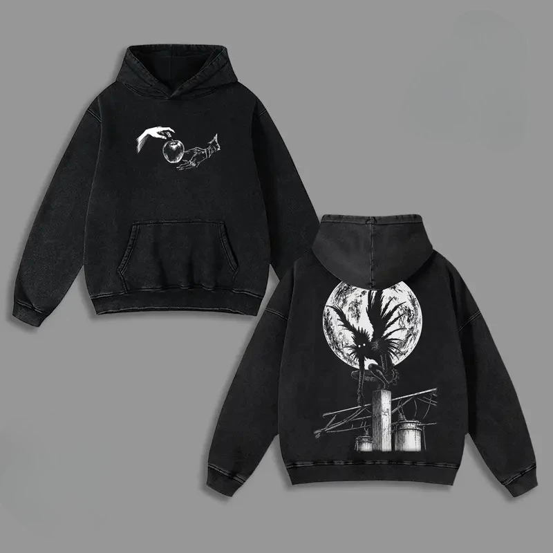 Hot Anime DEATH NOTE Yagami Light Ryuk Print Hooded Men Women Cotton Hoodies Retro Washed Sweatshirt Harajuku Casual Streetwear