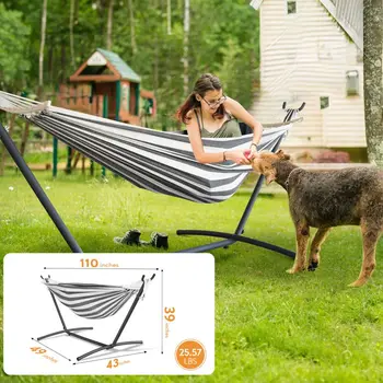 Gyroor Hammock with Adjustable Stand- Stylish Hammock Bed w/Storage Bag, 600lb Capacity 6