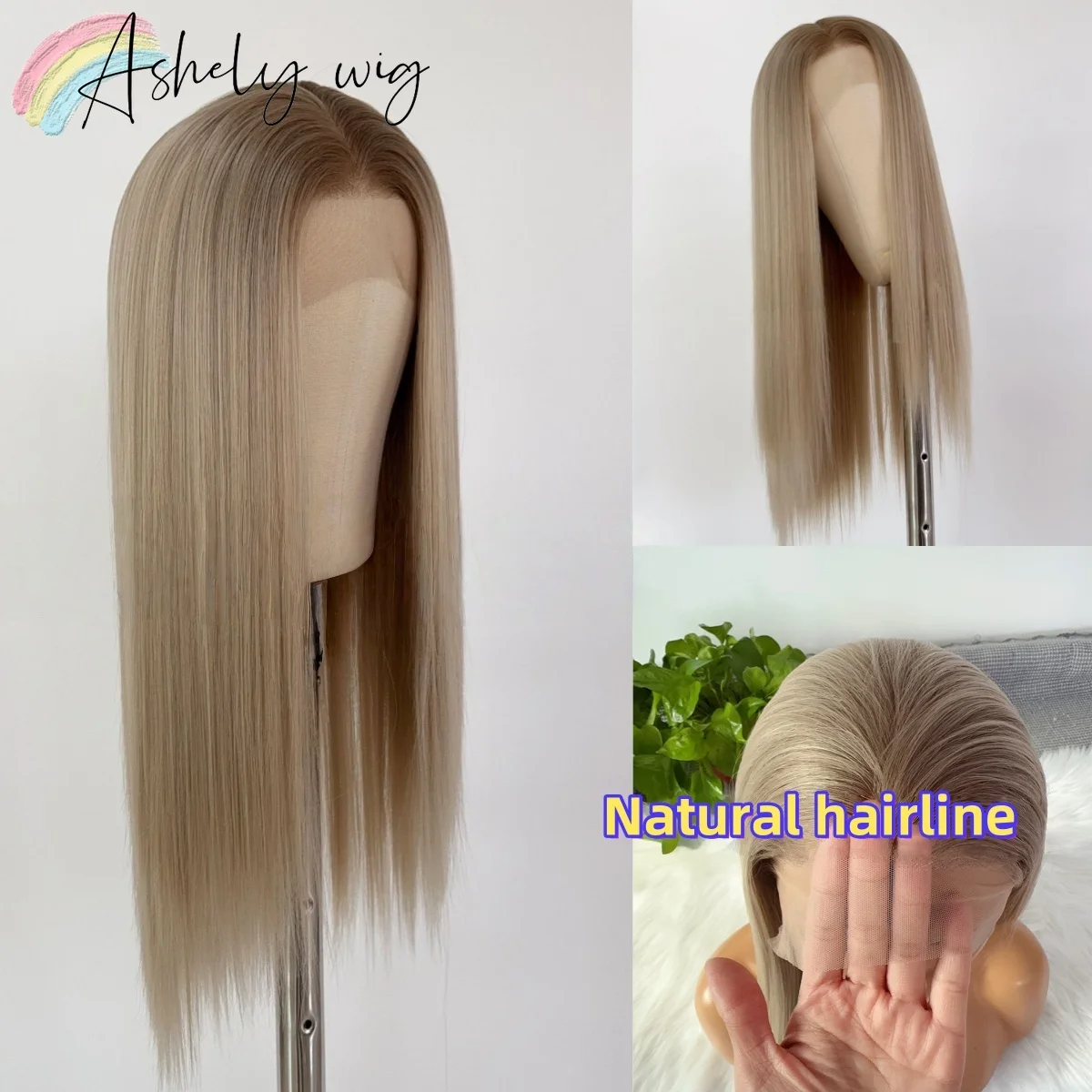 Ash Blonde Lace Front Wig for Women 13*4 Lace Frontal 26inch Long Striaght Hair Wig 180% Density Synthetic Lace Wigs  Daily Use