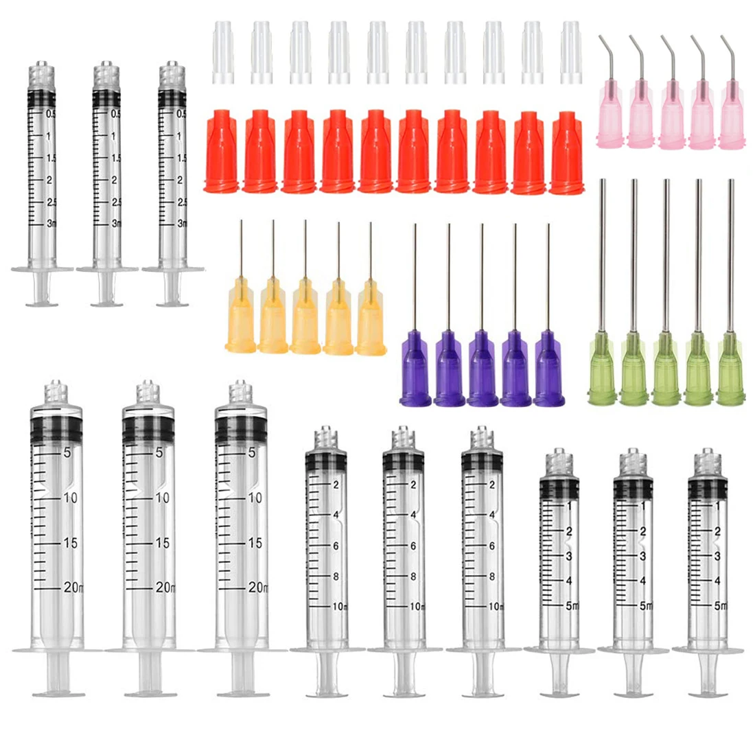 5-12pc 3-20ml Capacity Syringe Crimp Sealed with Blunt Needle Tips & Caps Transparent Syringes For Industrial Glue Oil Ink Usage