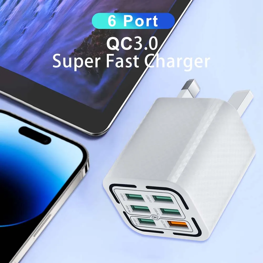 6 in 1 USB Charger QC3.0 Fast Charging Quick Charger For Samsung iPhone Xiaomi Mobile Phone Charge Adapter EU/US/UK/KR Plug