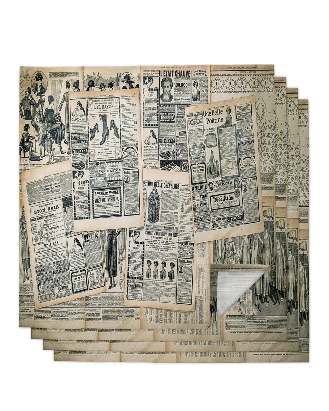 레트로 스퀘어 냅킨 50cm, 신문 페이지, 테이블 냅킨, 파티 웨딩 장식, 테이블 천으로, 주방 저녁 식사용 냅킨, 4 개 