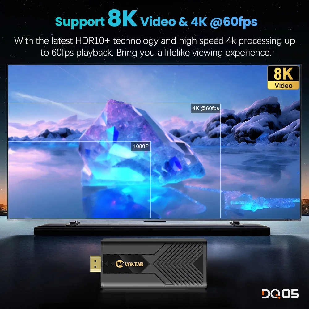 Smart TV Box TV Stick TV Box Streaming Media Player VONTAR DQ05 TV Stick Android 13 ATV UI RK3528 Quad Core Support 8K Video 4K 60fps Media Player Wifi6 BT5.0 Set Top Box TV Dongle
