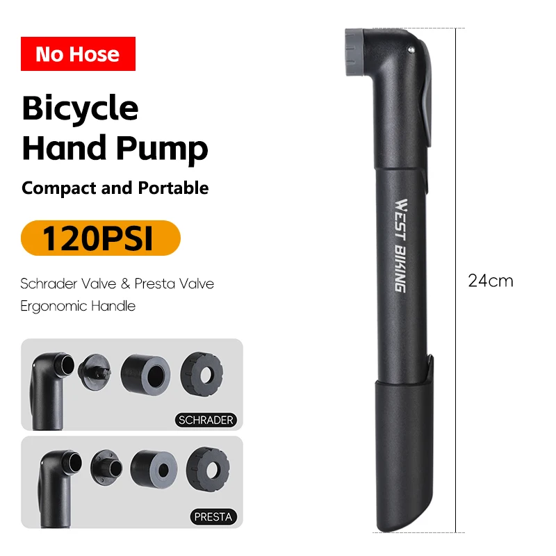Compact High-Pressure Bicycle Hand Pump with Dual Valve Compatibility