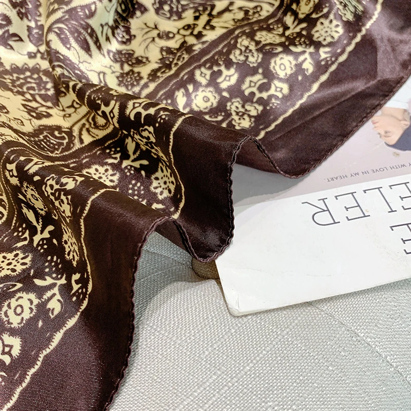 2024 Luxury Brand Foulard Neckerchief Shawl Wraps Print Silk Satin Scarf Square Women Muslim Hijab Elegant Headband Bandana 5