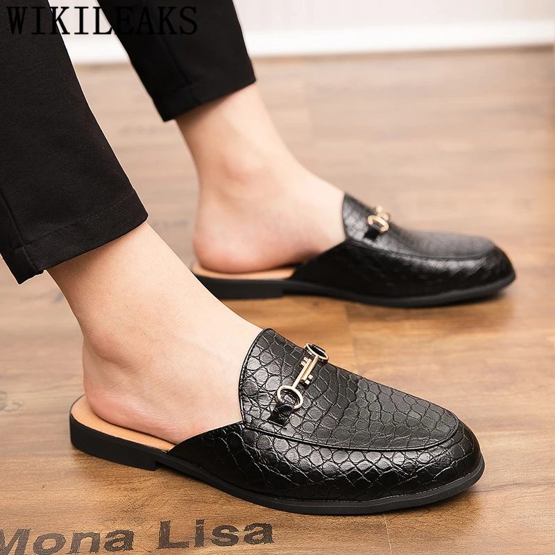 Mules Half Shoes For Men Leather Shoes Men Black Luxury Shoes Men