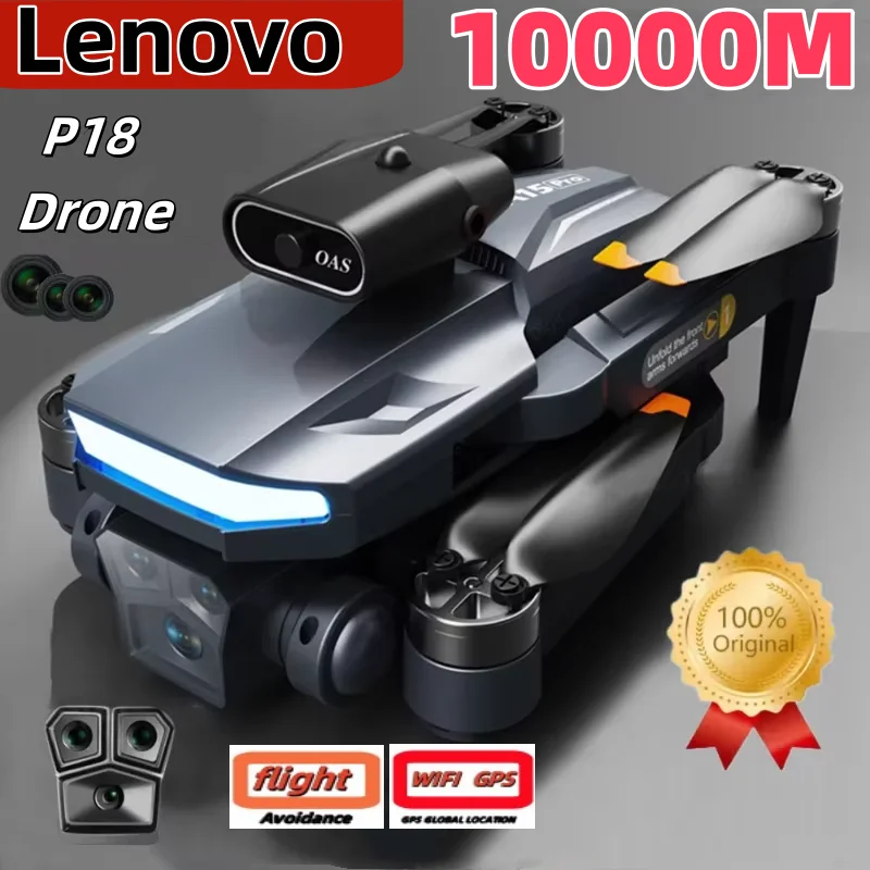 Drone Quadcopter Lenovo P18 Pro Drone 8K GPS HD Photography Triple Camera Optical Flow Positioning Obstacle Avoidance RC Quadcopter 10000M