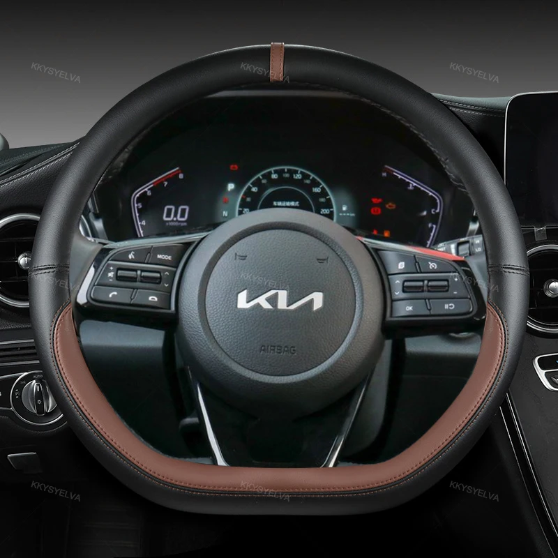 Car Steering Wheel Cover 38cm 15" Leather For Kia Sportage Sid Rio 3 Soul Sportage Ceed Sorento Cerato K2 K3 K4 K5 KX3 KX5 2022 — view 4