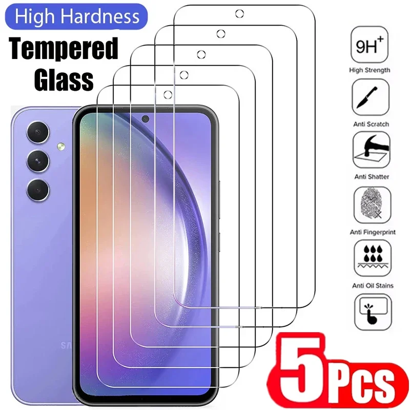 5Pcs Tempered Glass Screen Protector for Samsung Galaxy A54 A13 A53 A52 A12 A22 A33 A32 A51 A52S A73 A72 A71 A55 A14 S10E S20FE