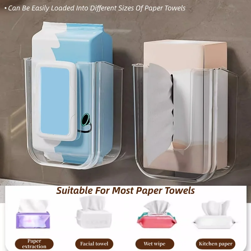 Wet Tissue Storage Box Wall Mounted Wipe Holder Dispenser No Punching Tissue Box Holder for Kitchen Bedroom Toilet Organizer Tissue Box Tissue Dispenser Wet Tissue Storage Box Tissue Storage Box