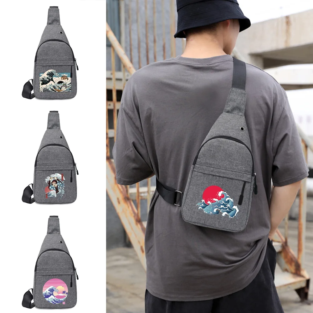 2022 Men's Shoulder Bag Canvas Sport Crossbody Trend Outdoor Chest Bag for Men Daily Picnic Short Trip Chest Bag Wave Series 2022 men s shoulder bag canvas sport crossbody trend outdoor chest bag for men text pattern printed mobile phone chest bags