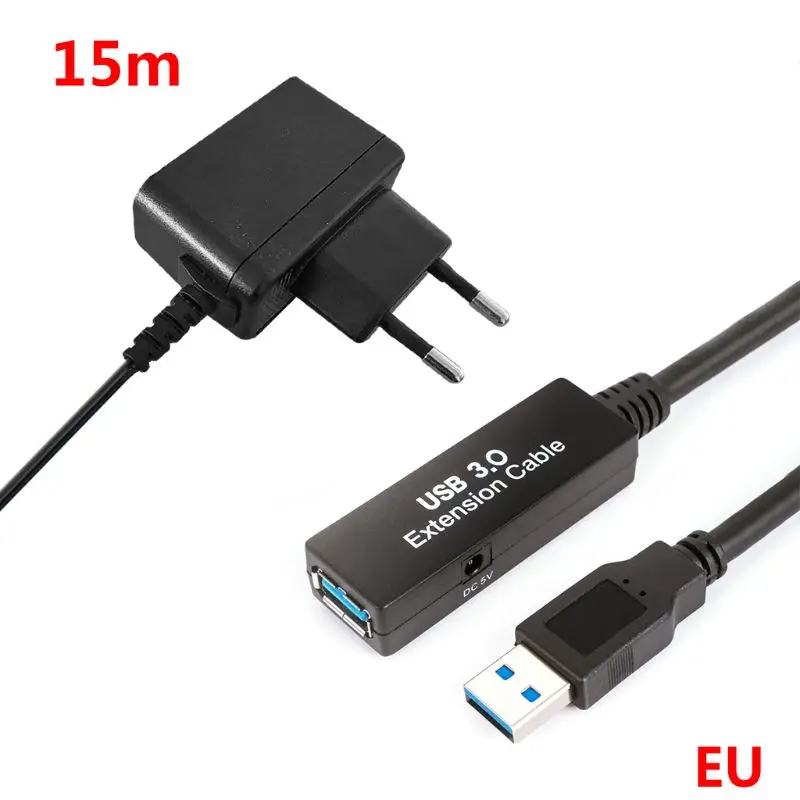 

5m/10m/15m USB3.0 Extension Cable Signal Amplification US/EU Plug Power Adapter