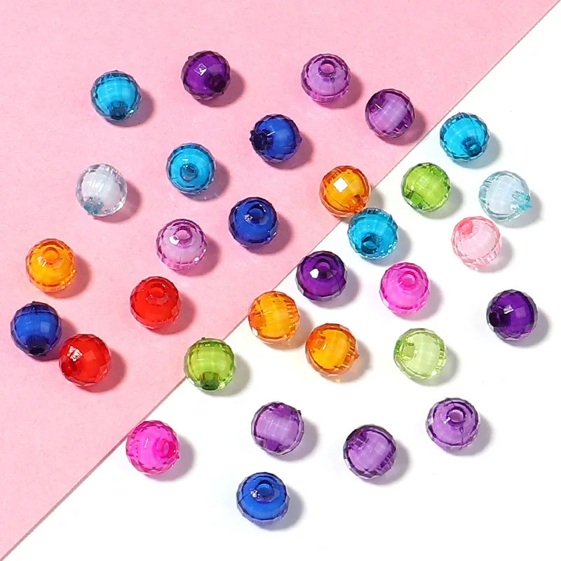 100 teile/los 8 10mm Runde Facettierte Acryl Perle in Perlen Lose Spacer Perlen Für Schmuck Machen DIY Armband Halskette großhandel – Detail 3