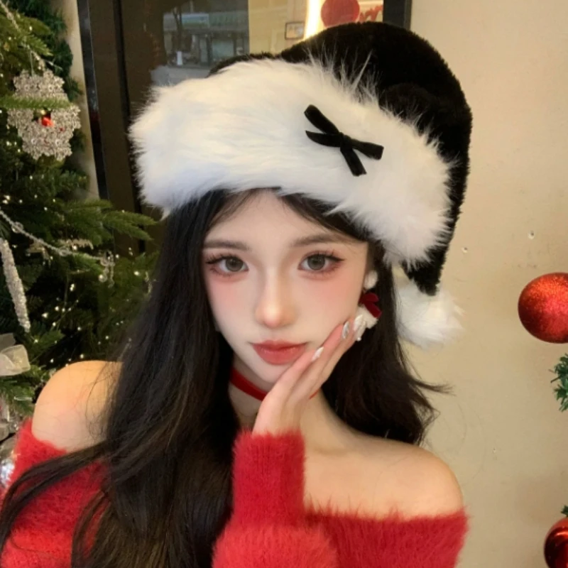 1/2pcsChristmas bow Christmas hat winter warmth New Year's red hat gift for girlfriend atmosphere decoration sweet Christmas hat