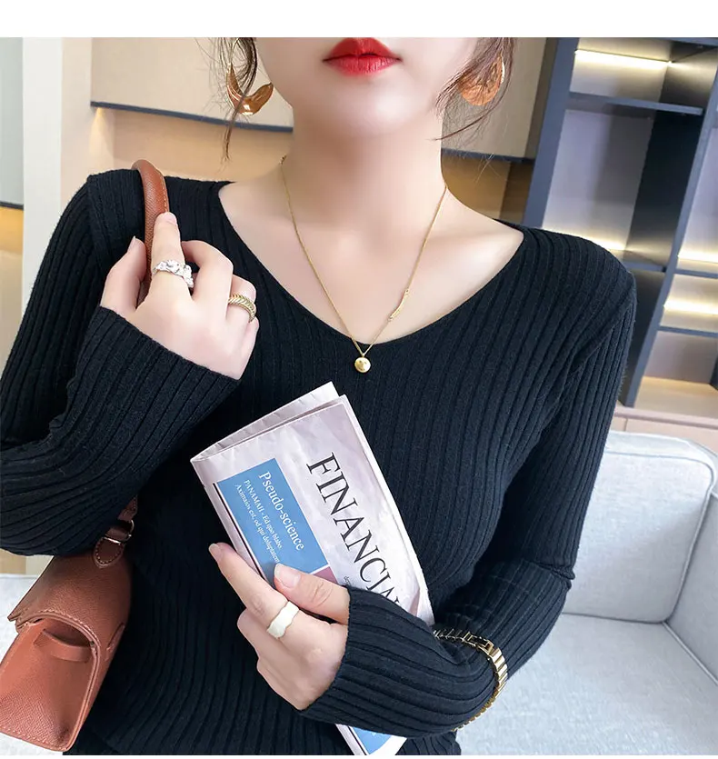 pink sweater 2022 Spring And Autumn New Style Wool Sweater Women's V-Neck Pullover With Solid Color Bottoming Slim Fashion cardigan for women