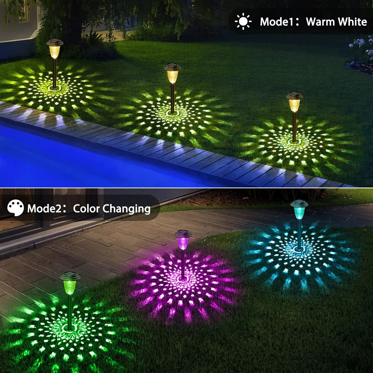 2/8/10Pack Solar Pathway Lights, RGB/Warm White Color Changing, Outdoor Garden/Backyard/Lawn/ LED Decor 5