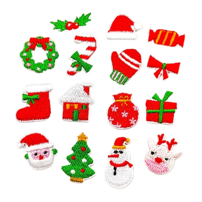 

15Pcs Embroidery Stickers, Embroidery Patches, Santa Claus, Christmas Tree, Snowman, Elk, Christmas Socks Iron On Patch M6CD