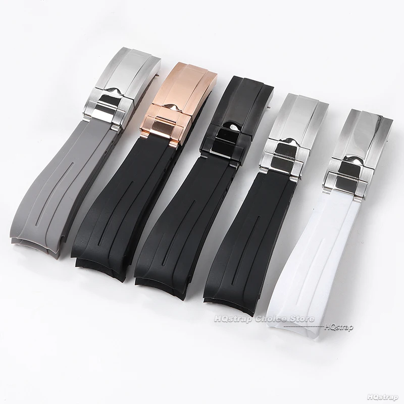 Waterproof Silicone Sport Watch Strap with Curved Ends and Folding Buckle