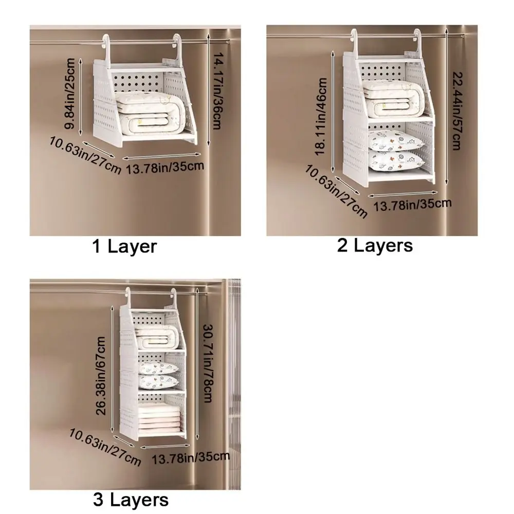 Plastic Multi-Layer Clothing Organizer Foldable Space Saving Hanging Clothes Storage Rack with Hook Large Capacity