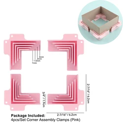 4-Piece Set of Creative Corner Assembly Clamps for Box Making - T-Shaped Corner Guides for Chipboards (Pink Corner Clamps)